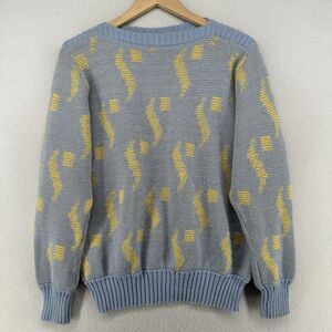 STOLA Sweater Womens 40 Wool Blend Jacquard Boat Neck Jumper Pullover Blue VTG